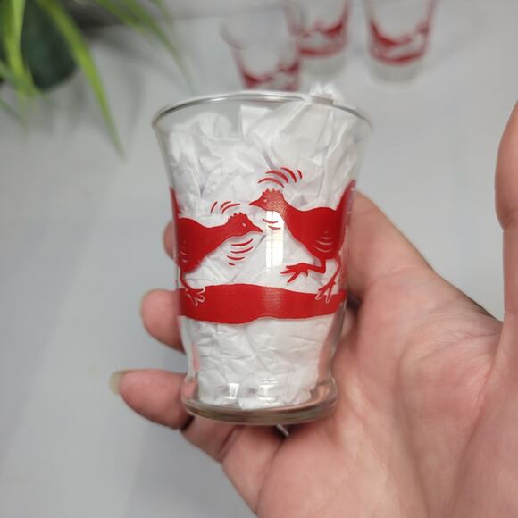 4 Vintage Fighting Rooster, Oyster Fruit Cocktail Juice Glasses, MCM Decor - Picture 3 of 4